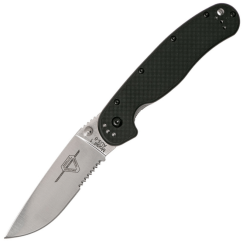 Складной нож Ontario RAT-1 сталь AUS-8 Satin Serrated, рукоять Black GRN