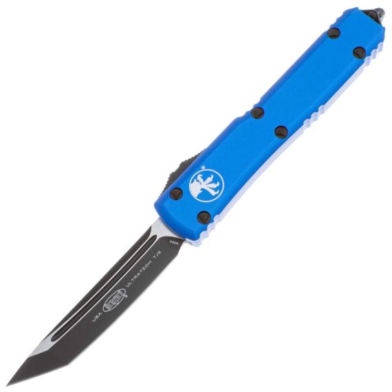 Автоматический нож Microtech Ultratech T/E DLC/Satin сталь M390, рукоять Blue Aluminum