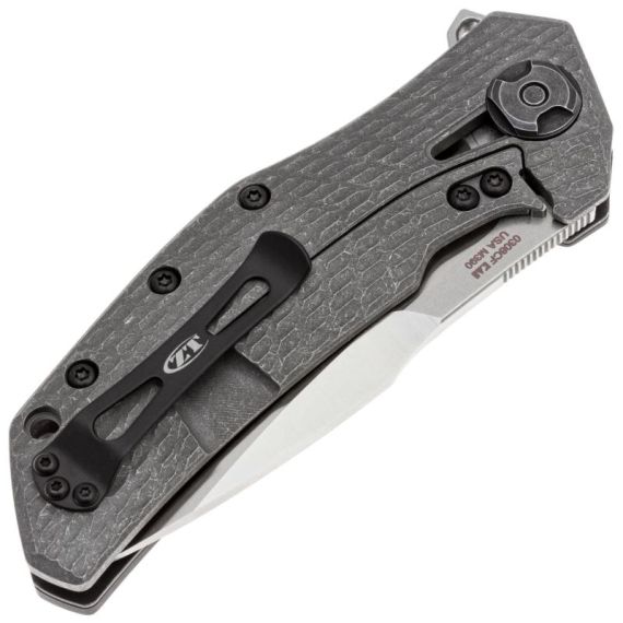 Складной нож ZT 0308 сталь M390 stonewash, рукоять Ti/Carbon Fiber